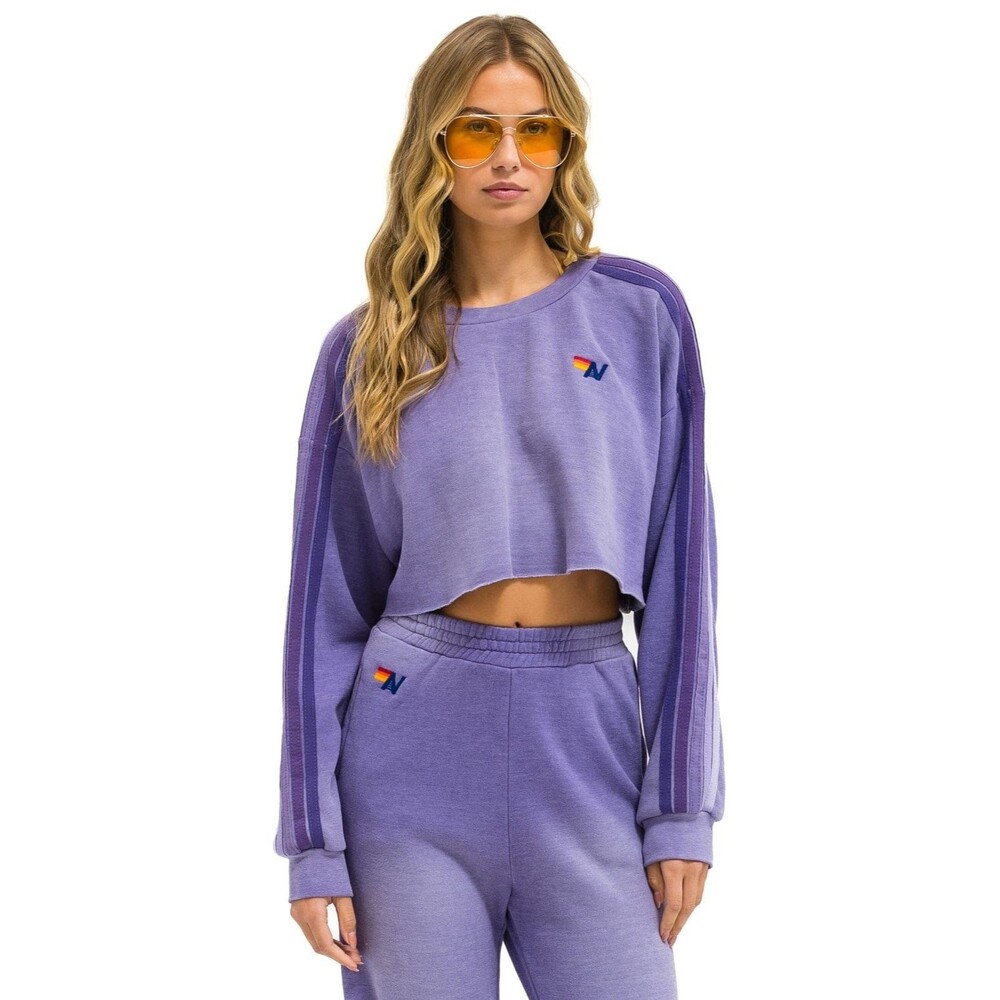 Aviator Nation - CLASSIC STRIPE CROPPED CREW SWEATSHIRT RELAXED  FADED GRAPE Med